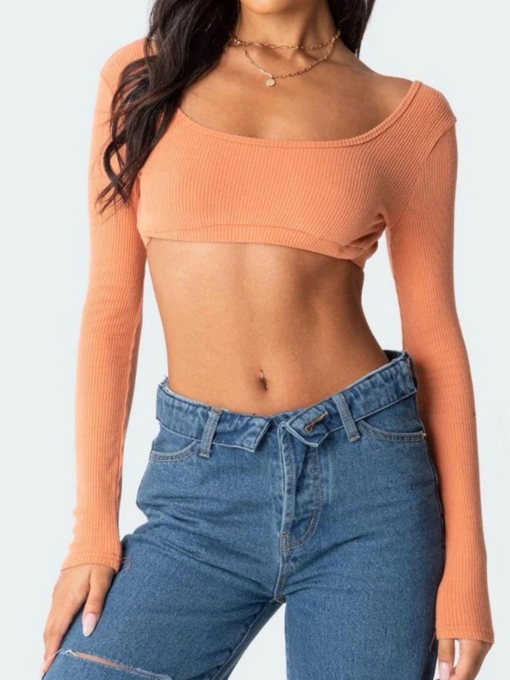 Edikted Ribbed Long Sleeve Crop Top Medium New